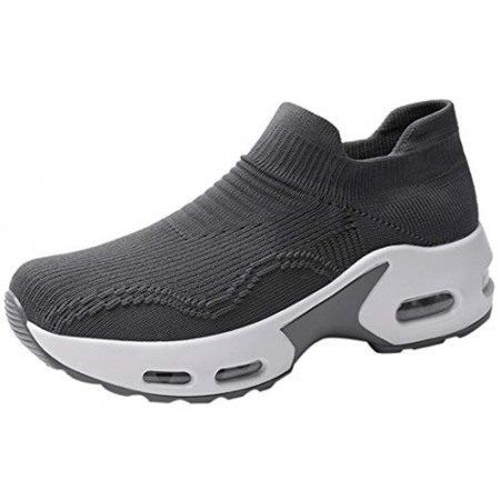 Women's Sock Sneakers Slip On Mesh Platform Loafers Comfort Wedge Walking Shoes Grey